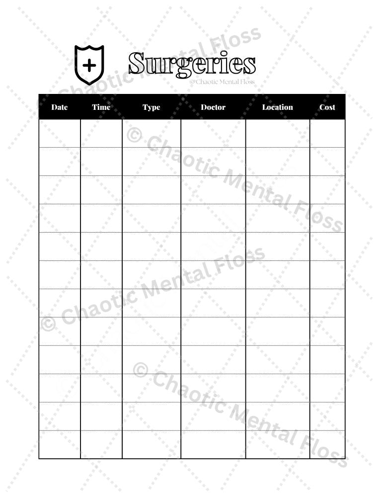 Medical Tracker (V) - Surgeries